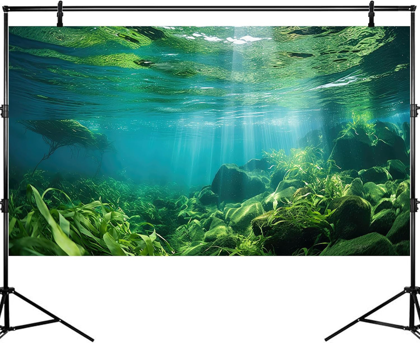 Under The Sea Fish Tank Background Aquatic Plants Deep Sea Aquarium Background Underwater Sunray Rock with Moss Terrarium Backgrounds Deep Ocean Floor Tropical Fish Tank Backgrounds 72x24in