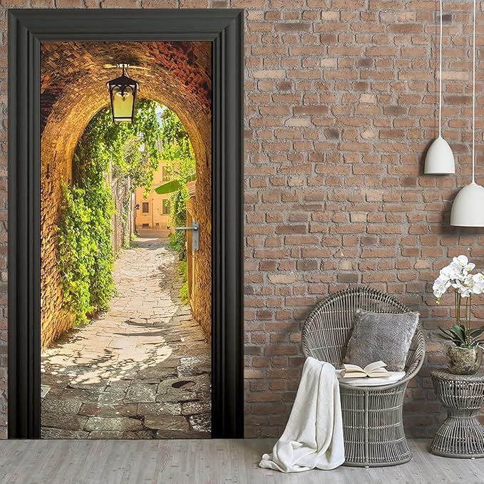 3D Door Stickers Murals Peel and Stick - TOSKANA Corridor - Door Wallpaper Self-Adhesive Door Decals Removable PVC Waterproof Door Poster for Bedroom Living Room Door Decoration 30.3 x 78.7 inch