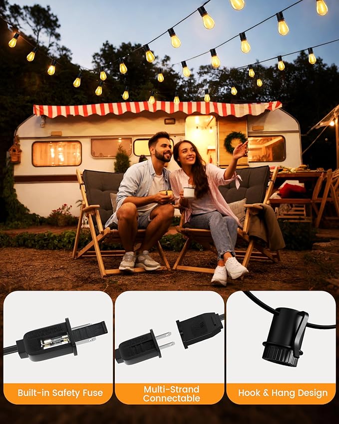 Torkase 100FT Outdoor String Lights LED, 30+2 S14 Shatterproof Bulbs, Dimmable Patio Lights, IP54 Waterproof Connectable for Pergola Lighting, Backyard, Porch,Weddings, Cafe, Party