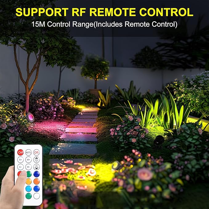 Smart APP Outdoor Landscape Spotlights IP68 Waterproof, RGB Color Changing Music Sync LED Landscaping Lights, Suction/Insertion Type Low Voltage Landscape Lighting for Christmas Halloween Decorations