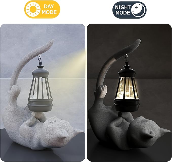 Solar Cat Garden Statue 10 Inch Porch Patio Decor for Outside Yard Decoration Outdoor Unique Housewarming Gardening Birthday Gifts for Cat Lovers Women Grandma