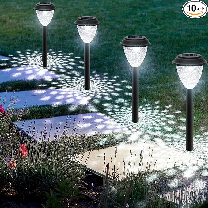 GOODFOEVER Solar Pathway Lights Outdoor, 10 Pack Solar Lights Outdoor Waterproof for Outside, Garden Decor for Yard, Patio, Landscape, Planter, Walkway, Driveway