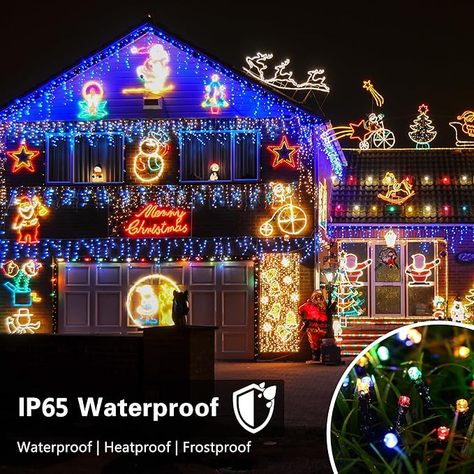 Toodour Solar Christmas Lights, 72ft 200 LED 8 Modes Solar String Lights, Waterproof Solar Outdoor String Lights for Garden, Patio, Fence, Holiday, Party, Balcony, Christmas Decorations (Multicolor)