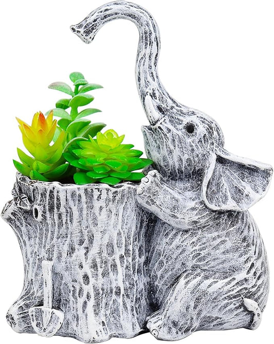 Elephant Gifts for Women Succulent Pots Indoor Elephant Planters for Plant Lovers Cute Outdoor Plant Pots Outdoor Garden Animal Decor Elephant Hug Stump Statue with Drainage Hole