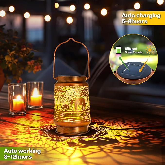 Solar Lanterns Outdoor Garden Decor, Gifts for Women, Mom, Grandma, Birthday, Thanksgiving, Decorative Waterproof Hanging Metal LED Light for Yard, Patio, Lawn, Landscape, Backyard (Elephant)