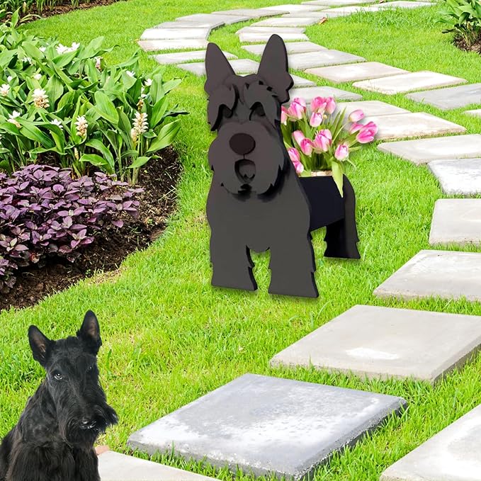 Scottish Terrier Dog Planter Plant Pots,Cute Garden Dog Flower Planter,Dog Planters Birthday Gifts for Women,Office,Indoor/Outdoor Decor（9.45 * 6.61 * 13.39in）