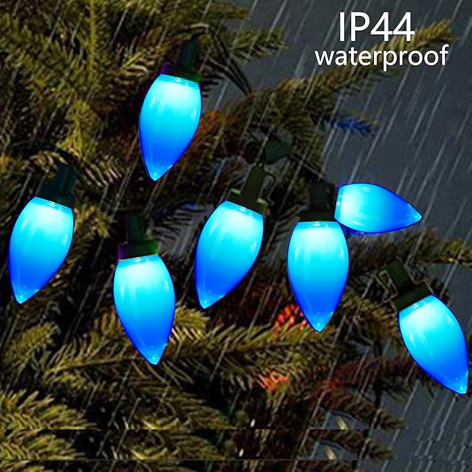 C9 Christmas Lights Outdoor 50 LED Blue Strawberry 34.5ft Waterproof Xmas String Light for Garden Yard Home Party Holiday Christmas Tree Indoor Decoration(Blue)