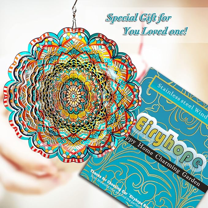 Wind Spinner Lucky Star Mandala Wind Spinners for Garden Yard Hanging Wind Sculptures Create Zen Atmosphere. Kinetic Metal Art Decoration Indoor/Outdoor Decor Mandala Gift for Mom Wife Woman
