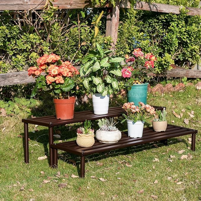 Metal Plant Stand, Rust-proof Aluminum Display Rack, Plants Display Stands Decoration Racks for Living Room Garden Balcony Patio (Ebony, 41.3Inch Low Leg)