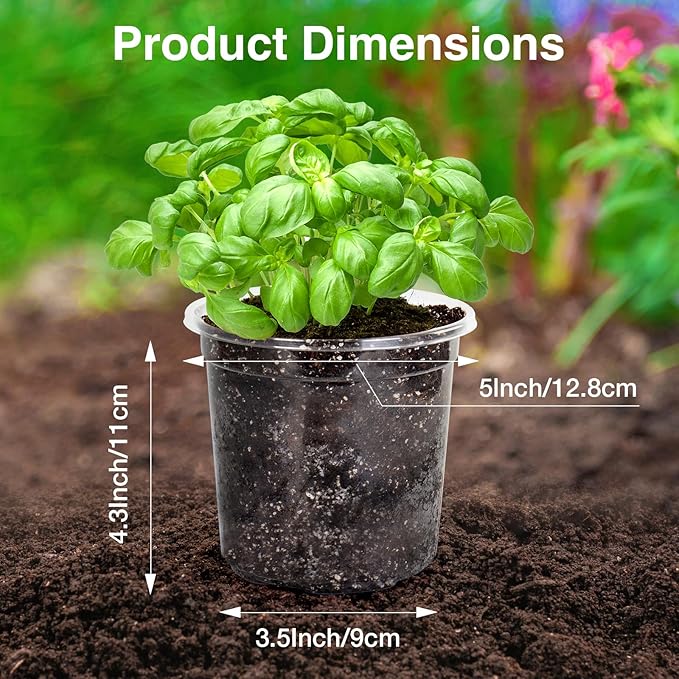 Bonviee Nursery Pots for Plants, 30-Pack 5-Inch Plastic Seedling Pots with Drainage Holes, and 10 Plant Labels, Ideal for Seed Starters and Flowers -Clear