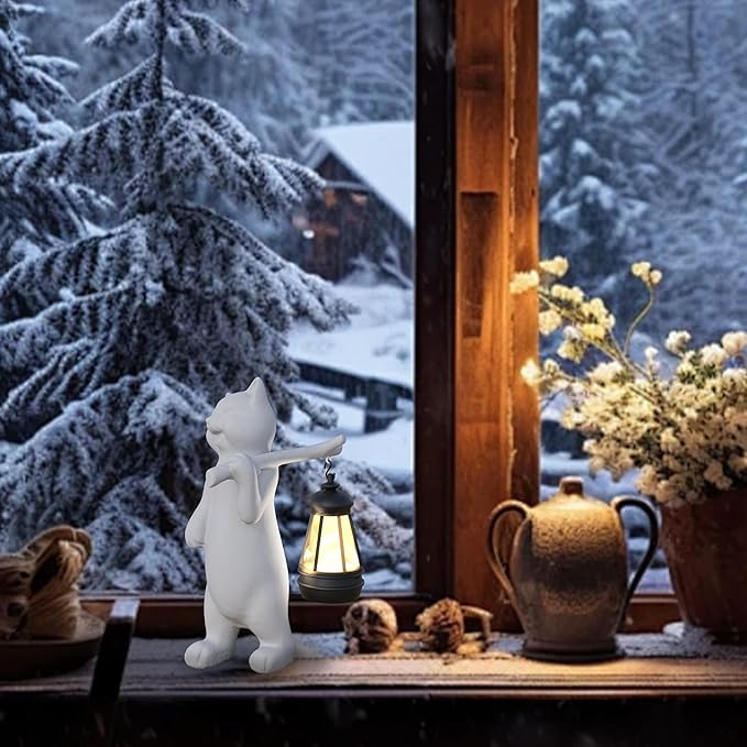 Solar Powered Garden Resin Statue Lights, 10 Inch Waterproof Outdoor Animal Cute Cat Figurine Lights, Suitable for Patios, Balconies, Lawns, Courtyards, Etc (Walking)