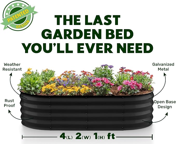 Galvanized Raised Garden Beds Outdoor // 4×2×1 ft (2-Pack) Planter Raised Beds for Gardening, Vegetables, Flowers // Large Metal Garden Box // Patented Tool-Free Design (Black)