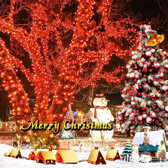 Toodour Solar Christmas Lights - 2 Packs Total 144ft 400 LED 8 Modes Waterproof Outdoor String Lights for Garden, Patio, Fence, Balcony, Christmas Tree Decor - Red