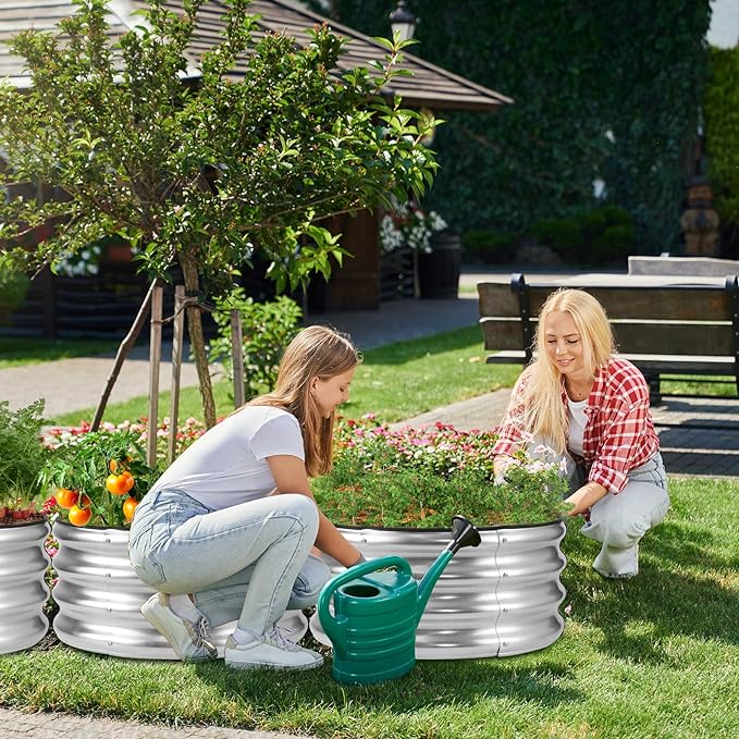 JERIA Raised Garden Bed,Galvanized Raised 2×2×1ft Planter Boxes Outdoor with Easy Assembly, Round Garden Bed for Vegetables, Fruits, Flowers