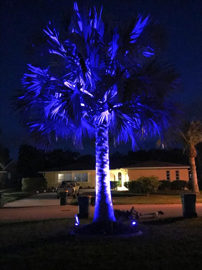 T-SUNUS 4 Pack Solar Landscape Spotlights - Blue, Waterproof IP65, 9.8ft Cable, 2000mAh Solar Panel, Auto On/Off for Garden, Driveway, Pathway, Pool Area