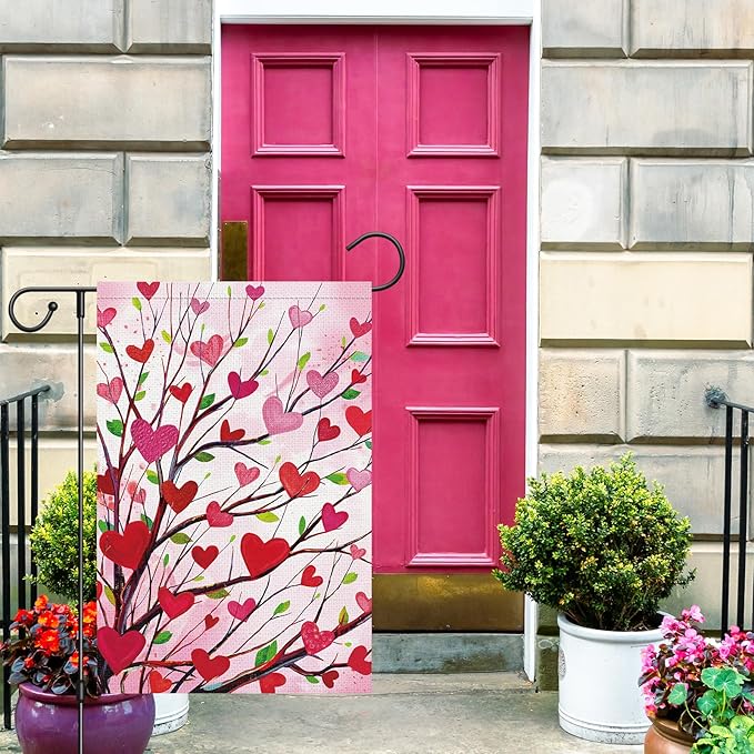 Louise Maelys Garden Flag Love Heart Tree 12x18 Inch Double Sided Welcome Small Burlap Spring Holiday Yard Outdoor Outside Home Decoration