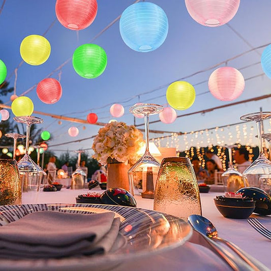 KNONEW 20 Pack Multicolor Outdoor Silk Lanterns Decorative, 10inch Waterprooof Outside Indoor Chinese Hanging Round Lanterns for Weddings, Birthdays, Parties Decoration (Multicolor)