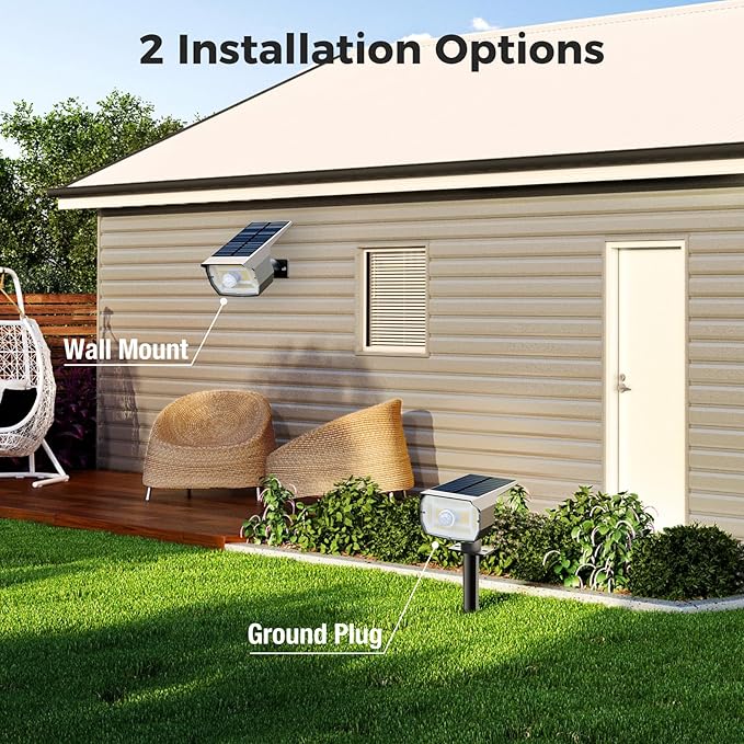 Solar Spot Lights Outdoor Motion Sensor with 3 Modes, [ 2 Pack ] Solar Spotlights Outdoor Waterproof 2-in-1 Auto On/Off Solar Landscape Lighting for Outside Yard Wall Garden Pathway, Warm White