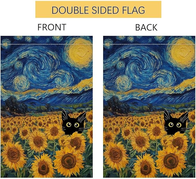 BLKWHT Summer Sunflower Cat Garden Flag 12x18 Vertical Double Sided Blue Sky Welcome Farmhouse Holiday Outside Decorations Burlap Yard Flag BW822