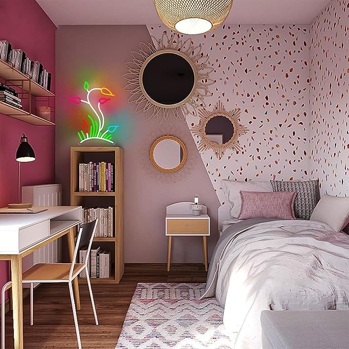 Flower Grasslands Neon Signs Tulips LED Neon Light for Wall Decor Flowers Shaped Light up Sign for Bedroom, Christmas Gift, Shop, Teen Room, lorists,Dormitory