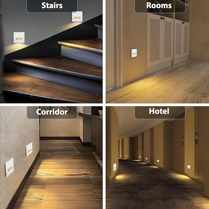1pcs/3W Wall Recessed Stair Lights LED,Warm White,Indoor Step Light,Square Recessed Wall Light,White Cover Staircase Light IP20 for Indoor Stairs, Home, Kitchen, Attic, Aisle