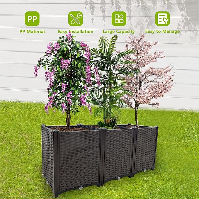 Raised Garden Bed Large Planters for Outdoor Plants Deepened Plant pots Planter Box Elevated Garden Patio Balcony Deck to Planting Flowers Vegetables Tomato and Herbs