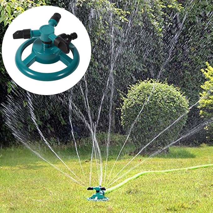 ViaGasaFamido Garden Sprinkler Automatic 360° Circle Rotating Watering Sprinkler Irrigation System Lawn Sprinkler with 3 Nozzle Pipe Hose for Yard Large Area