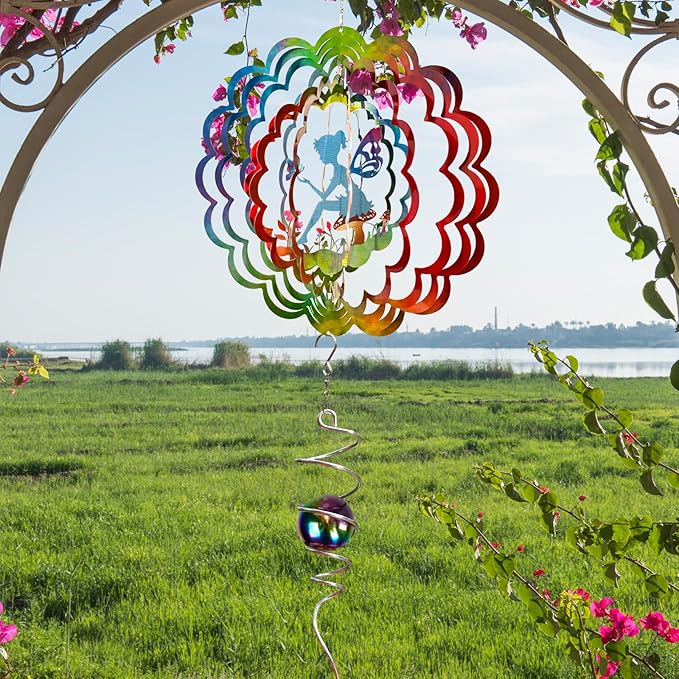 Wind Spinner - Fairy Wind Spinners Outdoor, Hanging Wind Sculpture, 3D Metal Fairy Wind Catcher, Kinetic Garden Decoration Yard Art Decor, Lovely Gifts for Mother Wife Sister Daughter Girl