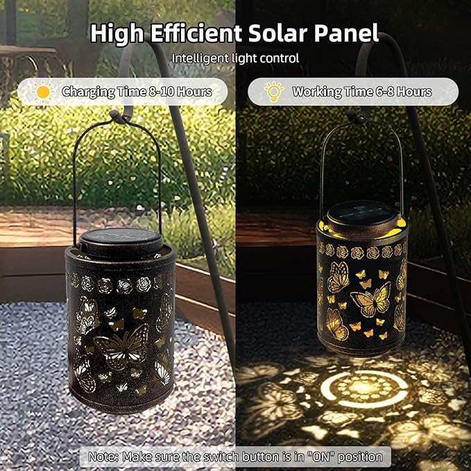 Solar Lanterns Outdoor Waterproof Butterfly Metal Garden Lights, Hanging Decor for Patio, Yard, Fence, Porch, Pathway, Gifts for Women, Mom, Grandma, Unique Mother’s Day