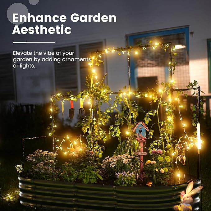 KING BIRD Raised Garden Bed with Wall Trellis Galvanized Planter Garden Box Outdoor for Gardening, Climbing Vegetables, Flowers 5.9x2.95x0.98 Ft, Silver