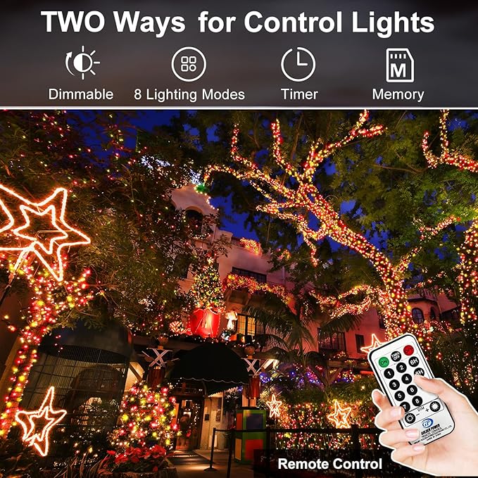 KNONEW 403ft 1000 LED String Lights Outdoor Christmas Lights 8 Modes & Timer Fairy Light Plug in Waterproof LED String Lights for Xmas Yard Tree Wedding Decorations (Red and Warm White)