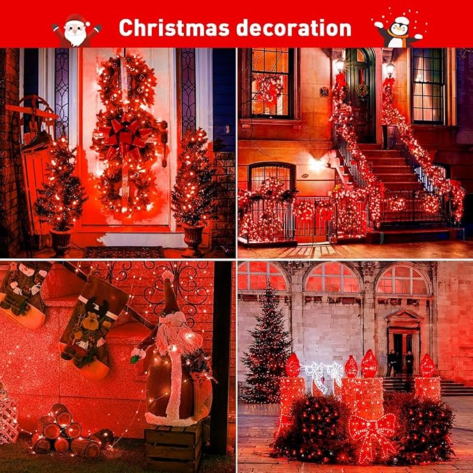 JMEXSUSS 66ft 200 LED Red Solar Halloween Lights, 2 Pack Solar Fairy Lights Outdoor Waterproof, 8 Modes Solar String Lights for Outside Garden Christmas Tree Party Halloween Decorations