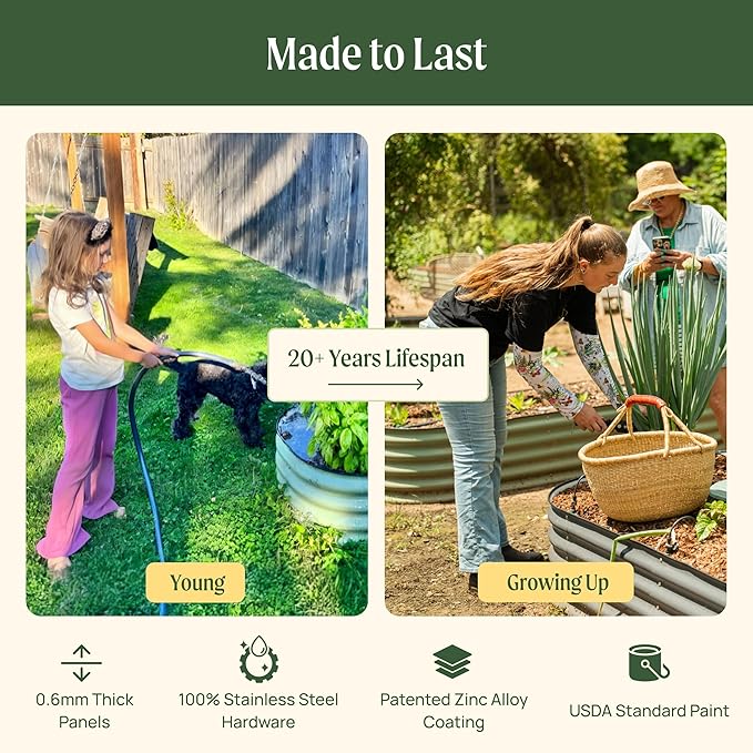 Vego garden 32" Extra Tall Raised Garden Bed Kits, 6 in 1 Modular Raised Planter Box for Vegetables Flowers Fruits Oval Metal Raised Garden, Sunlit Oak
