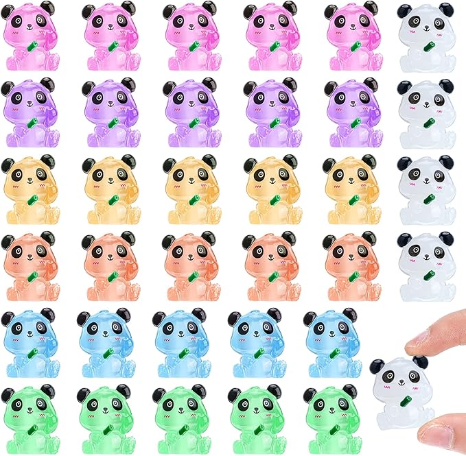 35 Pcs Mini Panda Figurines Luminous Miniature Cute Resin Animals Glow in The Dark Tiny Panda Landscape Decoration Resin Figures DIY Accessories Ornament Craft Party Cake Topper