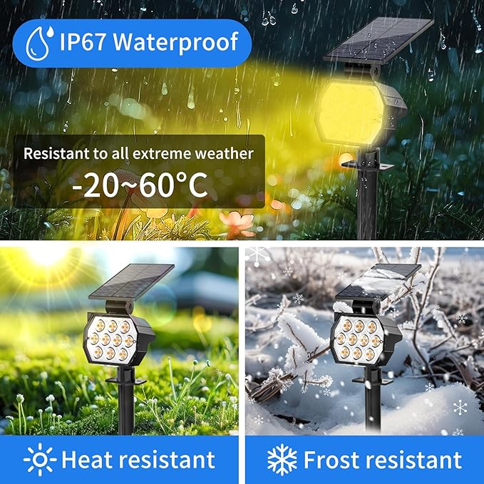 Solar Spot Lights Outdoor, [8 Pack/50LED] Solar Lights Outdoor Waterproof IP67, Dusk-to-Dawn 3 Lighting Modes Adjustable Landscape Spotlight for Garden, Yard, Pathway