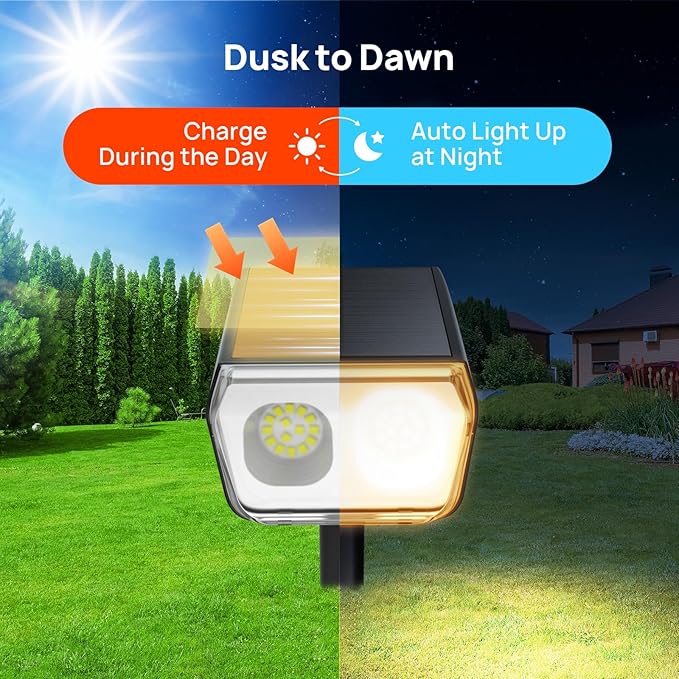 Consciot Solar Spot Lights Outdoor Waterproof, 24 LED Dusk-to-Dawn Solar Spotlight, 2 in 1 Adjustable Wall Lights, Warm White Solar Landscape Spotlights for Garden Yard Wall Walkway, 4 Pack