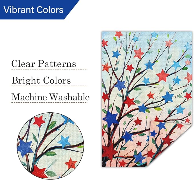 Louise Maelys 4th of July Garden Flag Patriotic Five-pointed Stras Tree Independence Day 12x18 Inch Welcome Double Sided Stars and Stripes Small Burlap Yard Sign Outside Outdoor House Decor