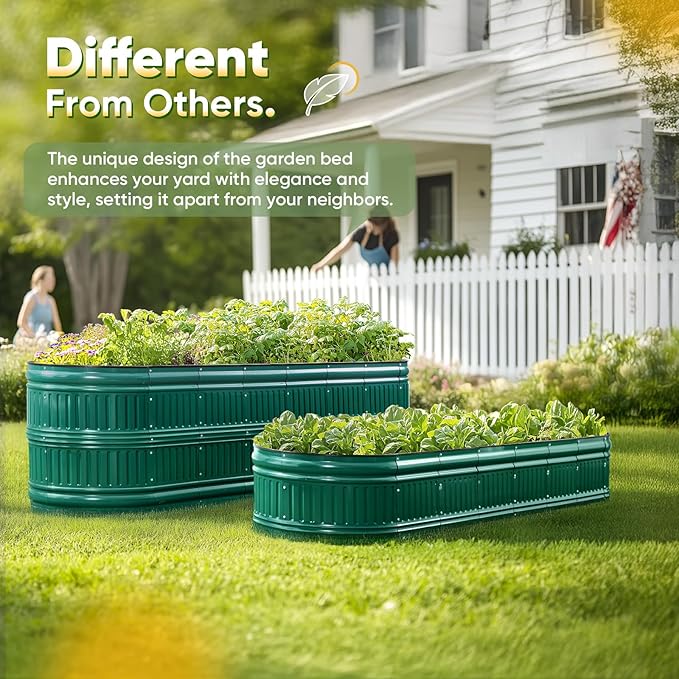 KING BIRD Raised Garden Bed Kit 2025 Upgraded Modular DIY Galvanized Planter Garden Box Outdoor for Gardening, Vegetables, Flowers, Elegant Roman Column Design, 94x24x24 in, Dark Green