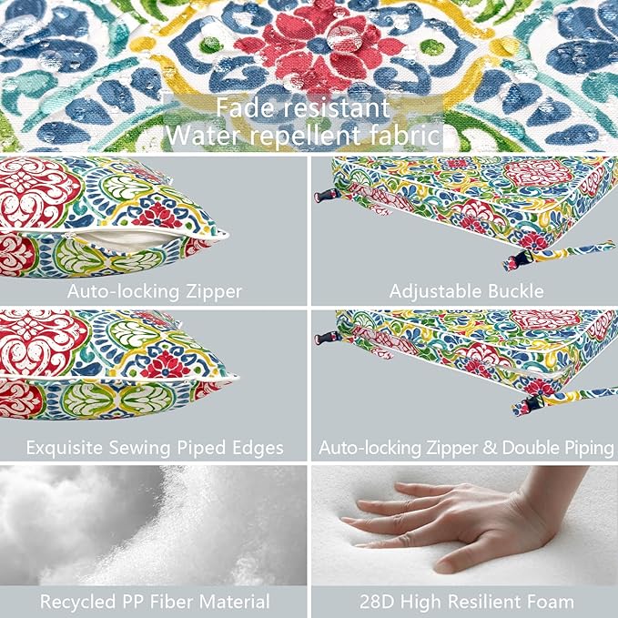 LVTXIII Outdoor Deep Seat Cushion Patio Seat and Back Cushion Set Seasonal Chair Cushion for Dining Arm Chairs, Wicker Chairs and Garden Furniture Decoration, 24"x24"x4", Damask Red