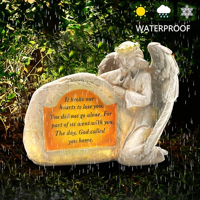 DKJOCKY Solar Angels for Cemetery, Angels Memorial Stone Gifts with Solar LED Light Garden Statues Grave Decorations for Cemetery, Sympathy Gifts for Loss of Loved One