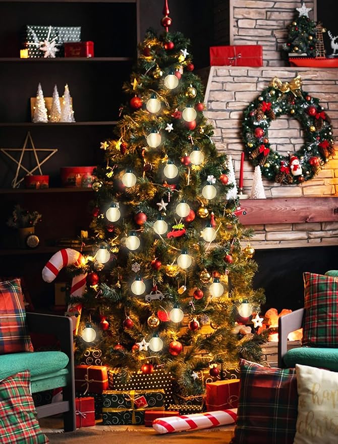 G40 Globe Christmas Lights Outdoor, 25FT Frosted White String Lights with 27 Incandescent Bulbs, Hanging Patio String Lights Waterproof for Indoor Home Garden Backyard Holiday Party Xmas Tree Decor