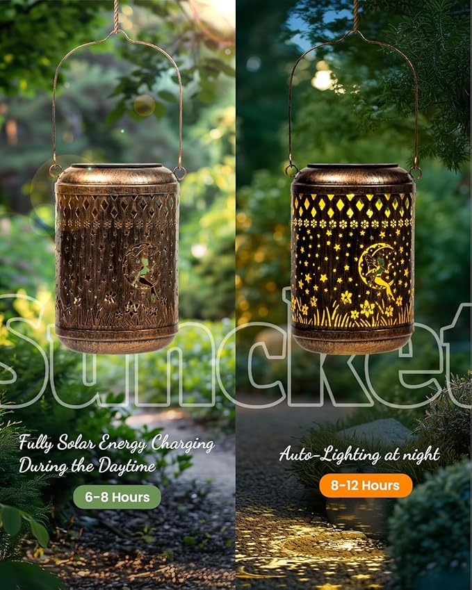 Solar Lanterns Outdoor Hanging Waterproof,2Pack Fairy Garden Decor Gifts for Women Mom, Solar Lights Metal Fall Decoration Outside for Yard, Patio,Garden,Backyard,Porch