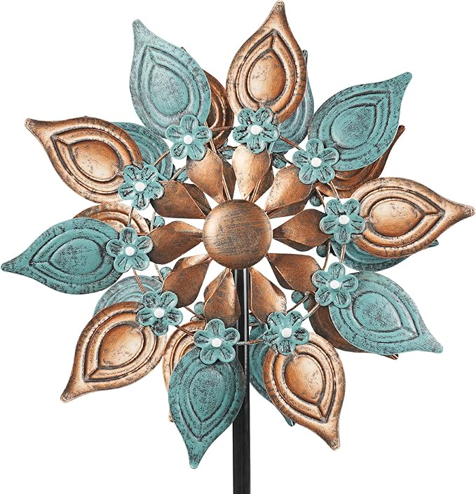 Decoroca Outdoor Wind Spinners Copper - 360 Degrees Metal Swivel Flowers&Leaves Wind Spinners for Patio, Lawn, Yard and Garden - for Classical Style - Festival Outdoor Decor