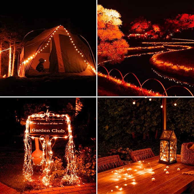 JMEXSUSS 4 Pack Orange Solar Fairy Lights, Total 400 LED 132 FT Orange Halloween Light, 8 Modes Copper Wire Solar String Lights Outdoor Waterproof for Halloween Garden Yard Tree Christmas Decor