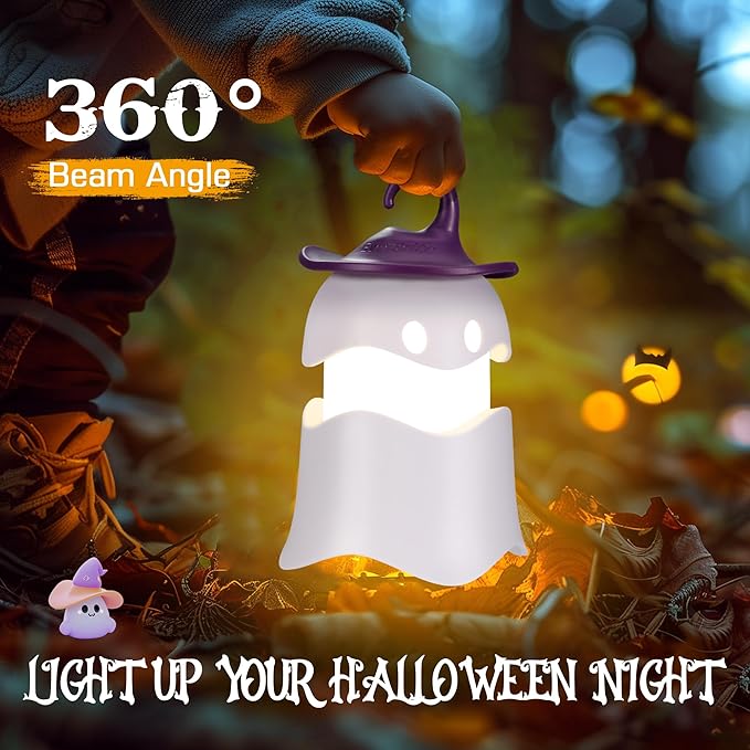 EverBrite 6-Pack Halloween Hanging Ghost Lights, Collapsible Ghost Camping Lantern, Two Color Changing, Indoor/Outdoor Halloween Spooky Party Decorations, Battery Included