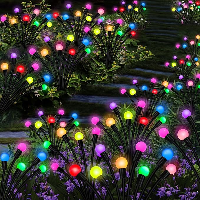 Kohlrabi Solar Garden Lights Outdoor, 4 Pack 40 LED Solar Firefly Lights Waterproof, Sway by Wind, Solar Swaying Light for Yard Patio Backyard Garden Planter Flower Bed Pathway Outdoor Decoration