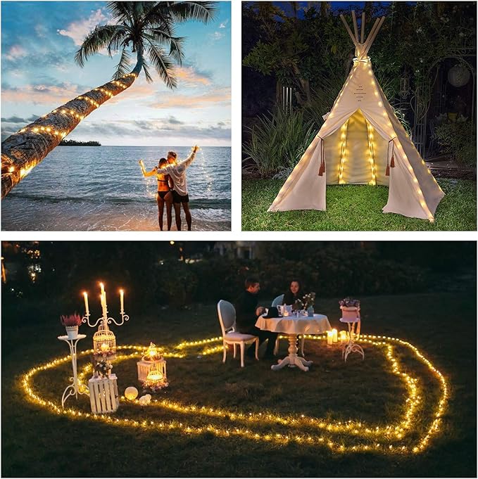 QITONG 4 Pack Solar Fairy Lights Warm White, Each 33ft 100 LED Outdoor String Light, 8 Modes Copper Wire Lights for Outside Tree Wedding Party Garden Patio Christmas