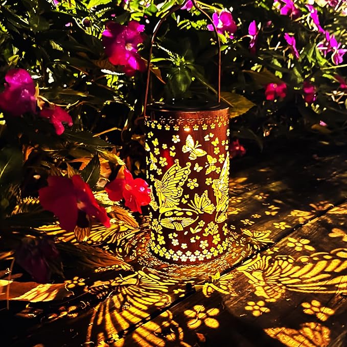 Solar Lanterns Outdoor Hanging Lantern Lights,Fairy Metal Decor Lanterns-Waterproof LED Decorative Light for Garden Patio Yard Lawn Backyard Front Porch as Gifts for Mom Grandma Women