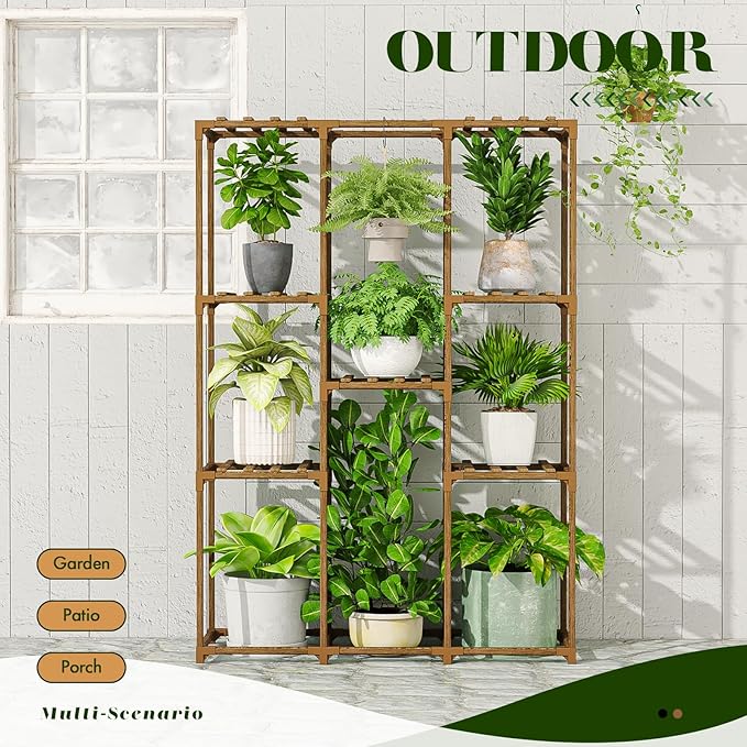 Plant Stand Indoor Outdoor Plant Shelf Tall Plant Stands Hanging Plant Holder Plant Decor Wood Plant Table for Plants in Living Room Garden Balcony