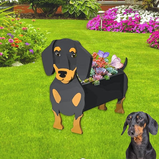 Black and Tan Dachshund Dog Planter Plant Pots,Cute Garden Dog Flower Planter,Large Dog Planters Birthday Gifts for Women,Office,Indoor/Outdoor Decor（9.84 * 9.13 * 17in）